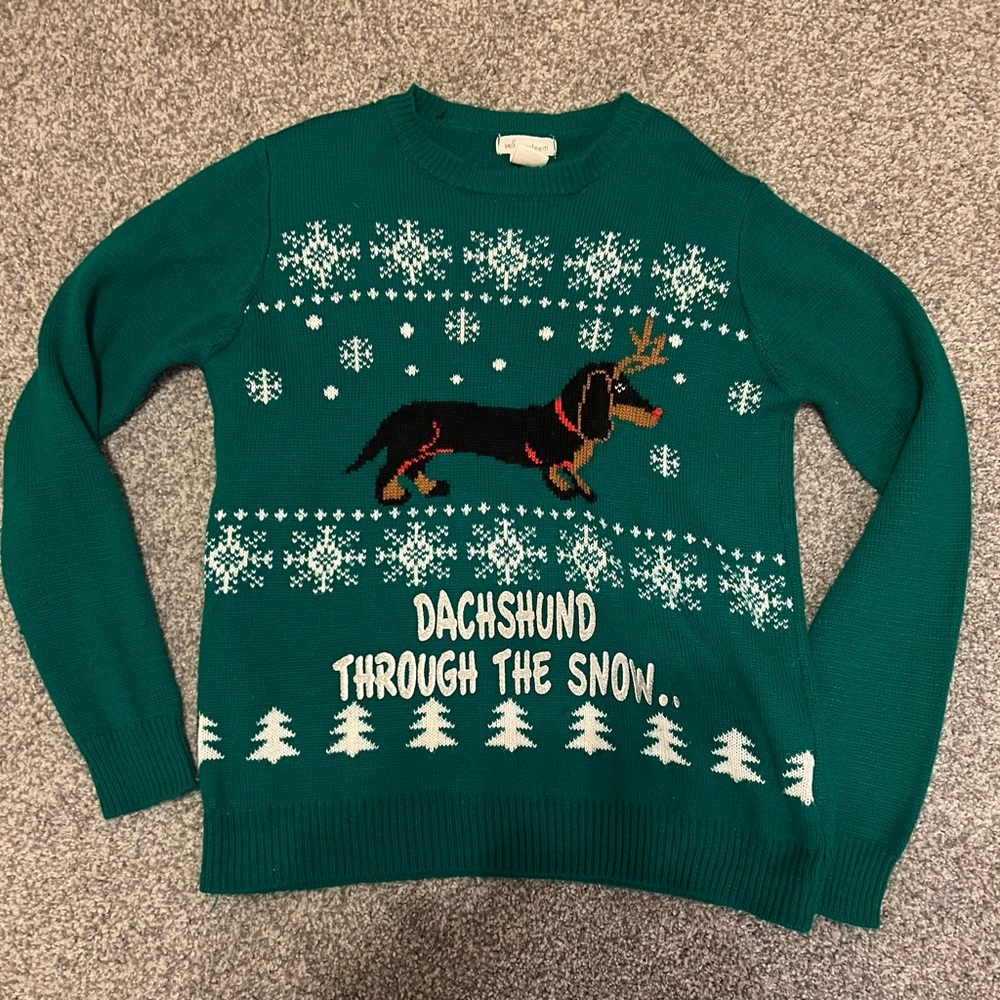 Weenie dog / dachsund ugly Christmas sweater size XS